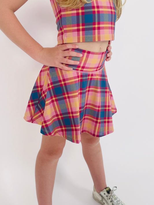 Kid's Two-Piece Matching Tennis Skirt and Tank Set – Fall Plaid Print