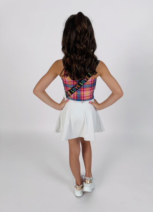 Kid's and Tween White Athletic Tennis Skirt – High-Waisted with Built-In Shorts
