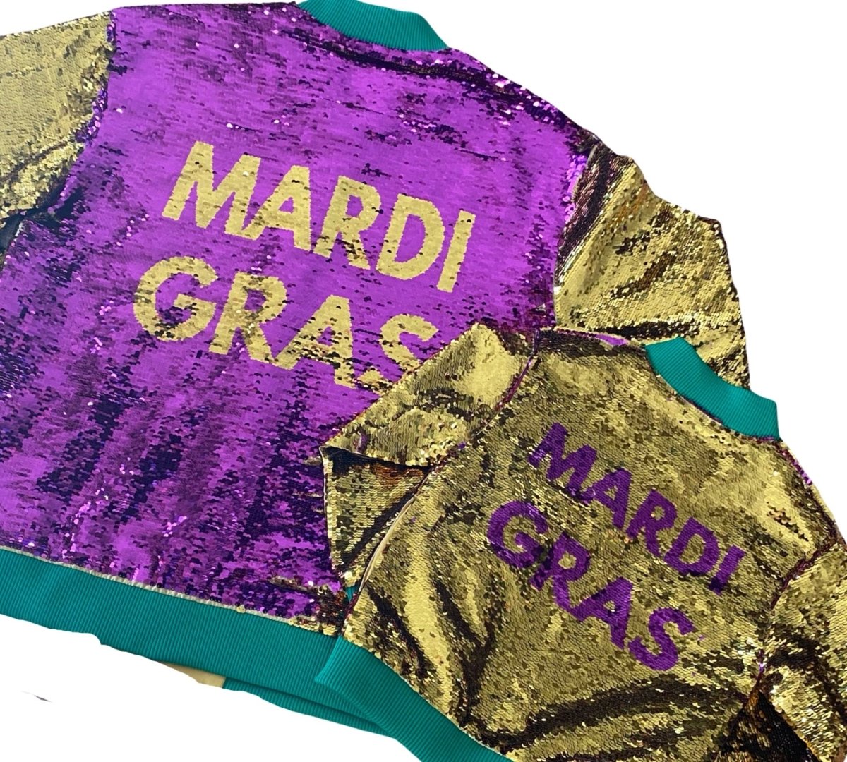 mardi gras sequin jacket in matching women's and kids sizes. Women's flip sequin mardi gras jacket. kids flip sequin mardi gras jacket 