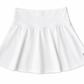 A white athletic tennis skirt with a wide elastic waistband and a small black monogram logo on the lower right hem, shown against a plain white background. The back says Roll for a gameday outfit. People from Alabama know the roll phrase. 