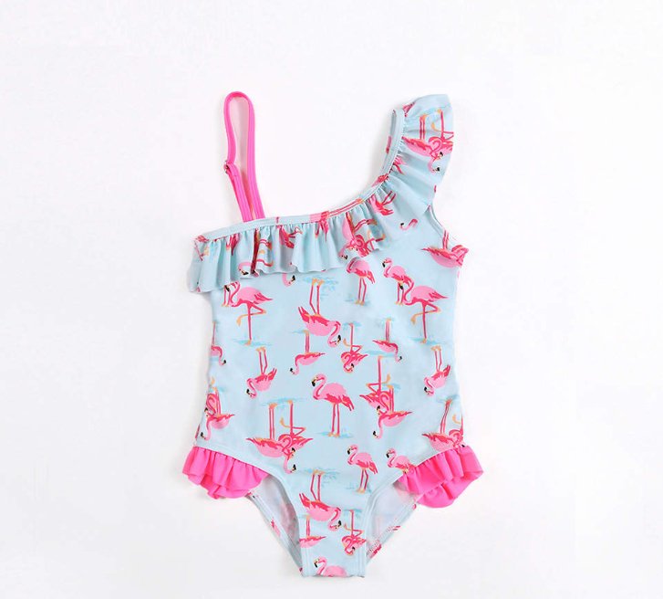 Girls Flamingo One-Shoulder Ruffled Swimsuit