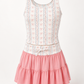 GIrls Two-Piece Skirt and Tank set with bow printed fabric in light pink and blue