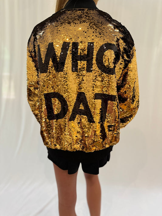 Who Dat Sequin Bomber Jacket for Women