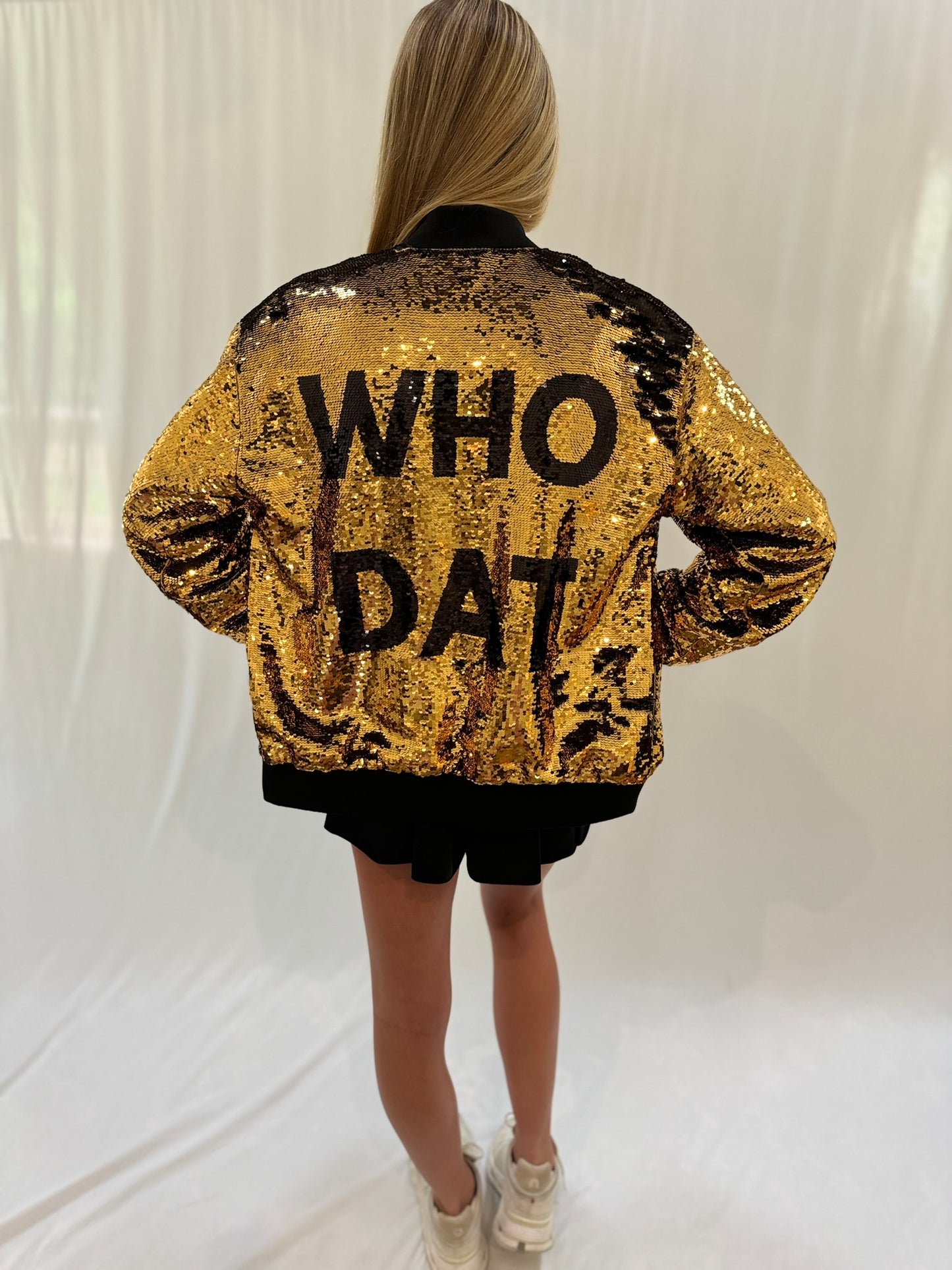 Who Dat Sequin Bomber Jacket for Women