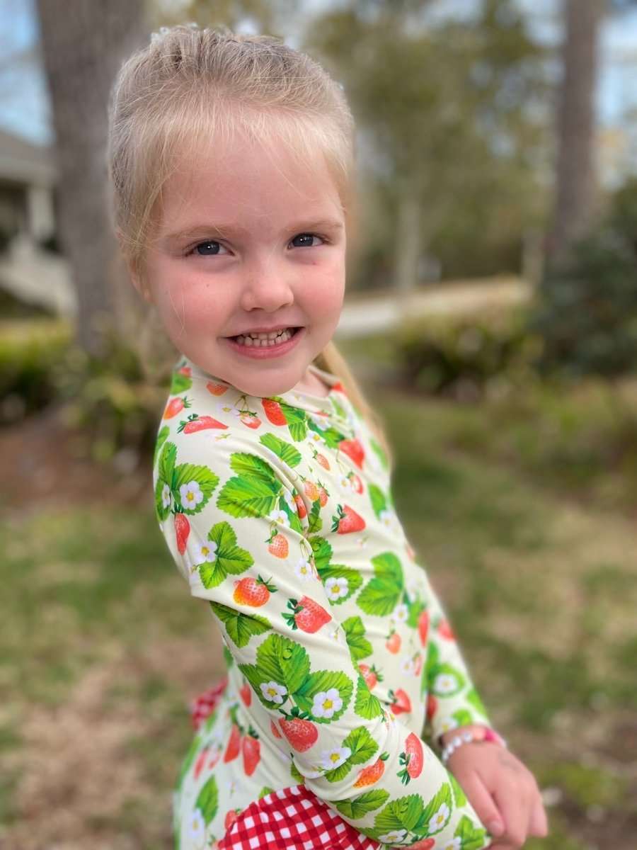 Girl's Long Sleeved Strawberry Print Swimsuit