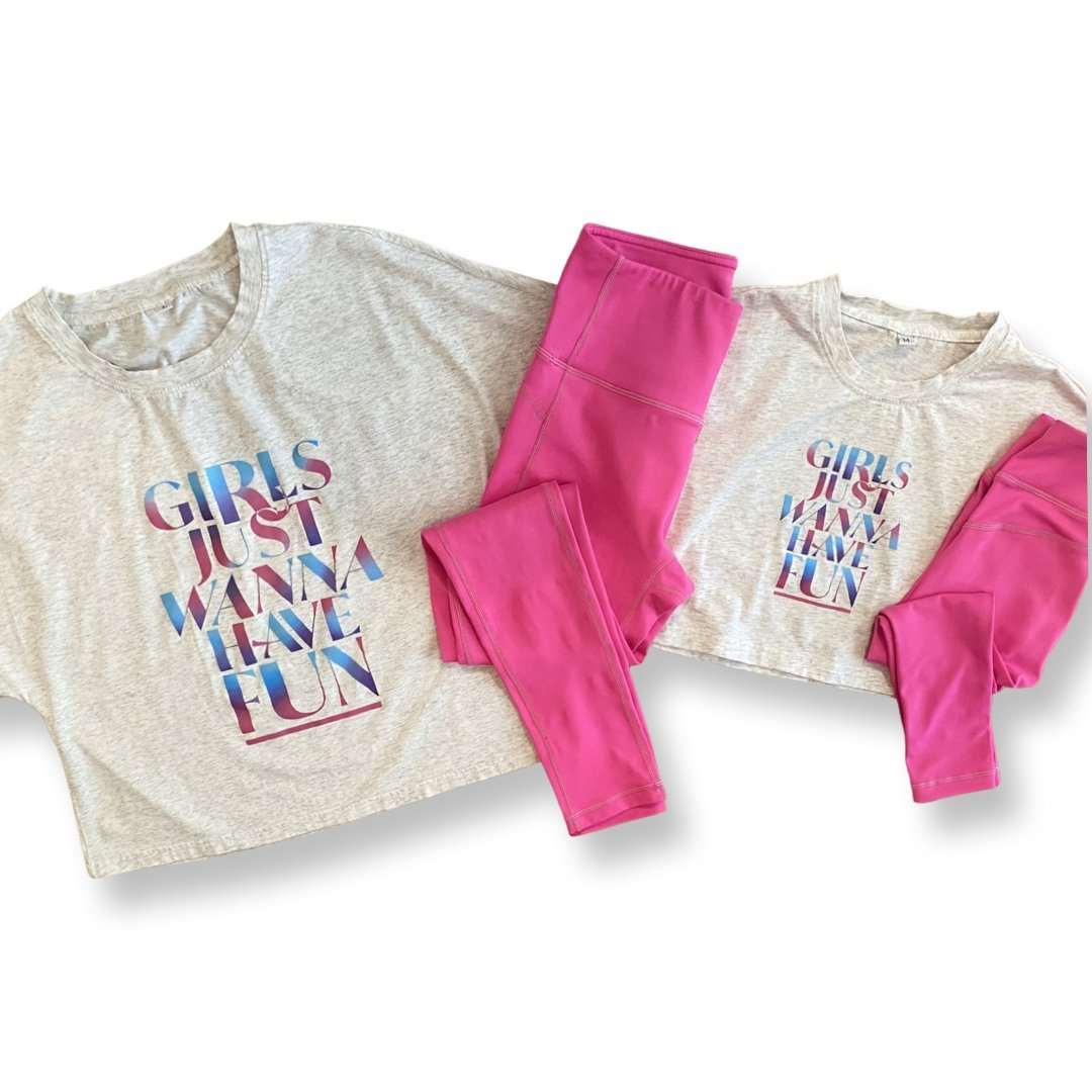 Mommy and Me Matching Set: Shirts Say "Girl's Just Wanna Have Fun" Matching Set