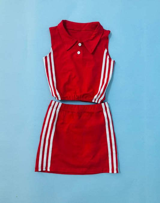 girls two piece polo and track set in red