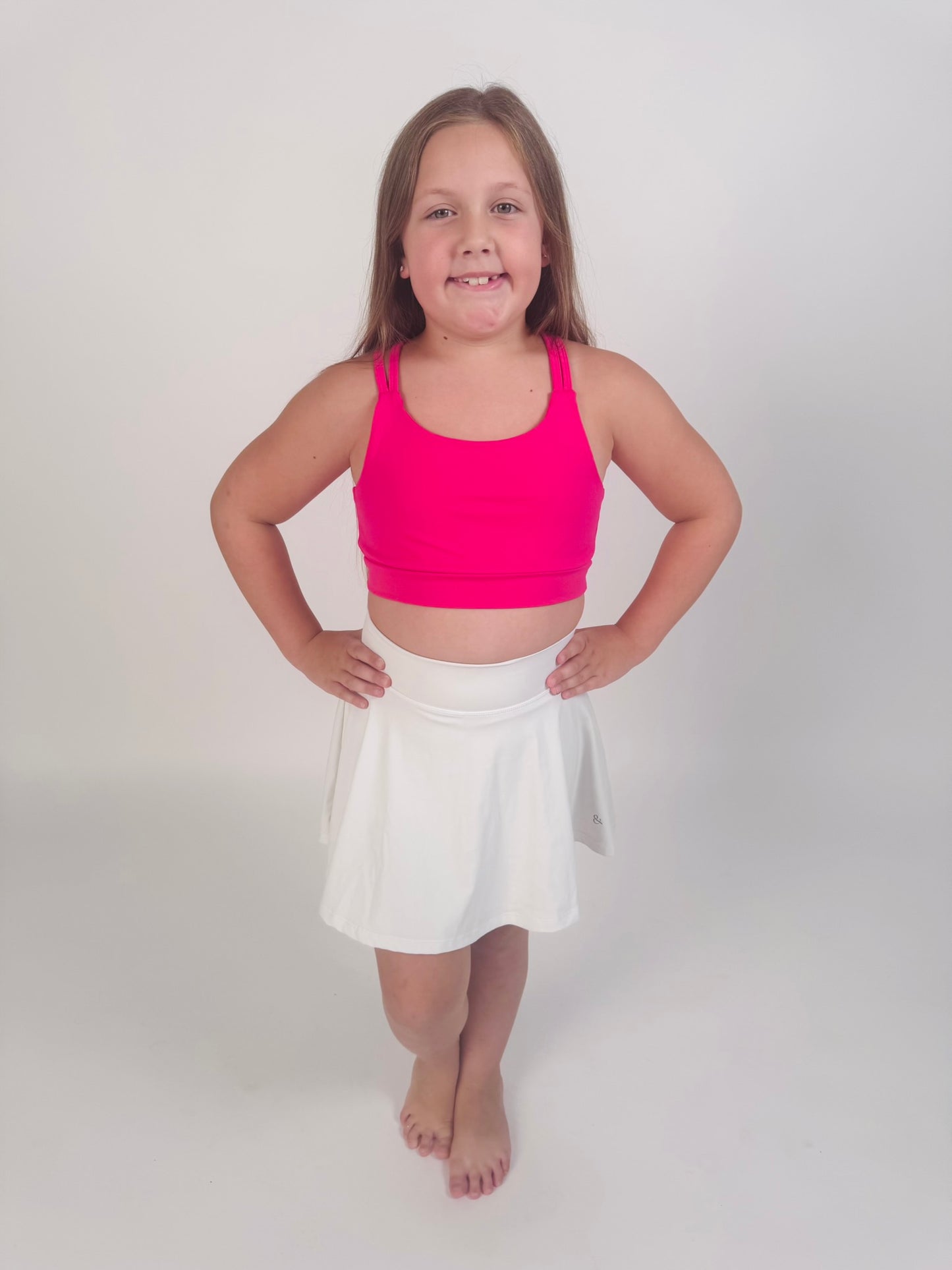 Kid's and Tween White Athletic Tennis Skirt – High-Waisted with Built-In Shorts