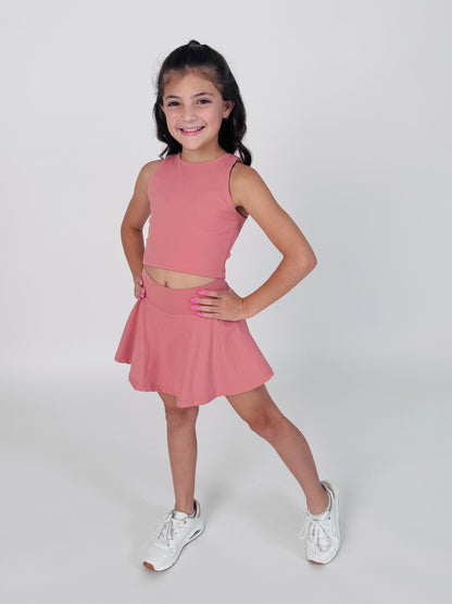 Tween Two-Piece Matching Athletic Wear Tennis Skirt Set – Peach