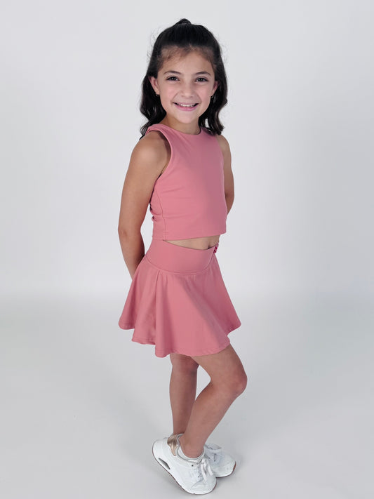 Kid's Two-Piece Matching Athletic Wear Tennis Skirt Set – Peach