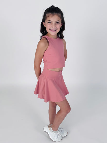 Kid's Two-Piece Matching Athletic Wear Tennis Skirt Set – Peach