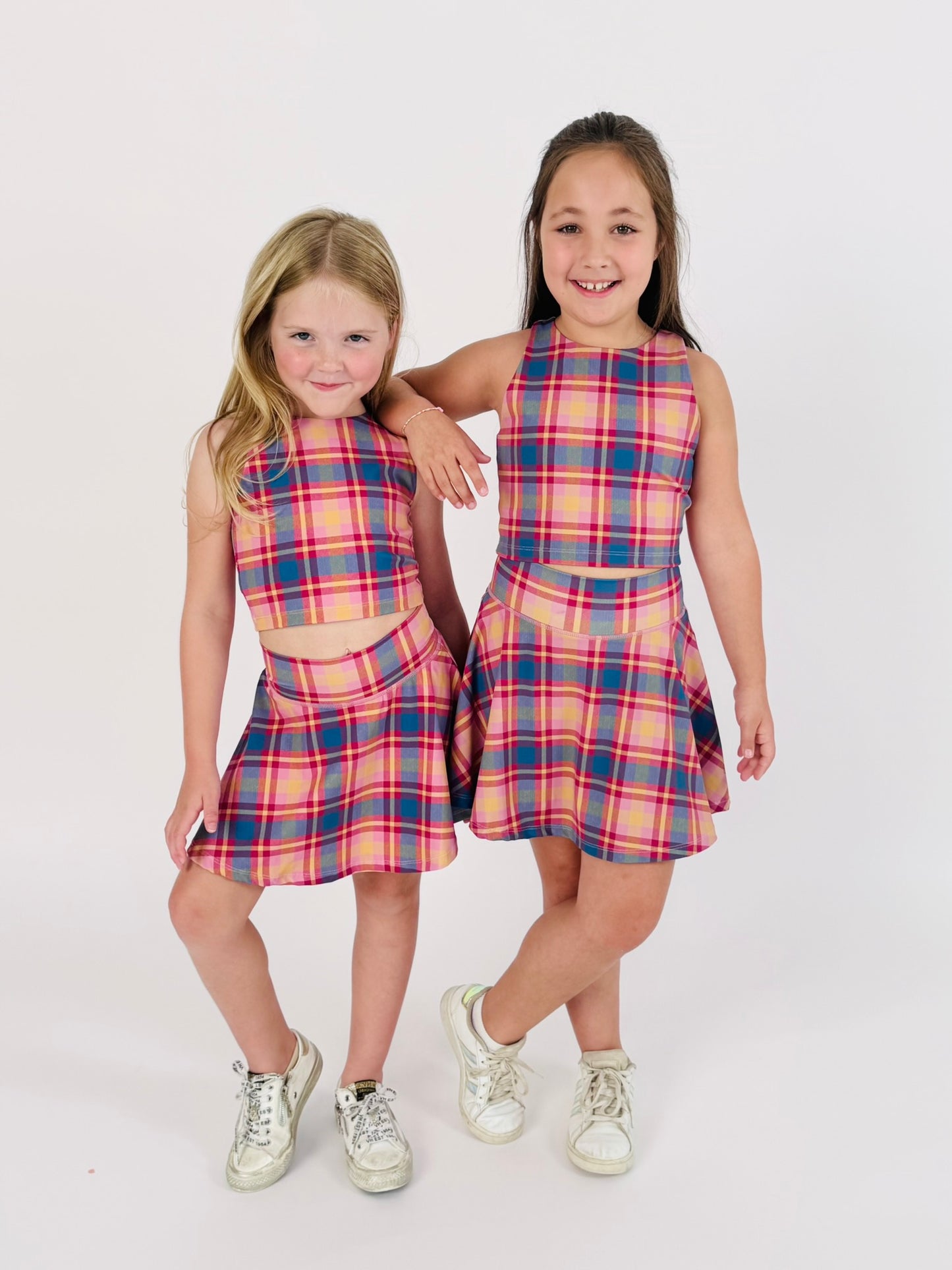 Kid's Two-Piece Matching Tennis Skirt and Tank Set – Fall Plaid Print