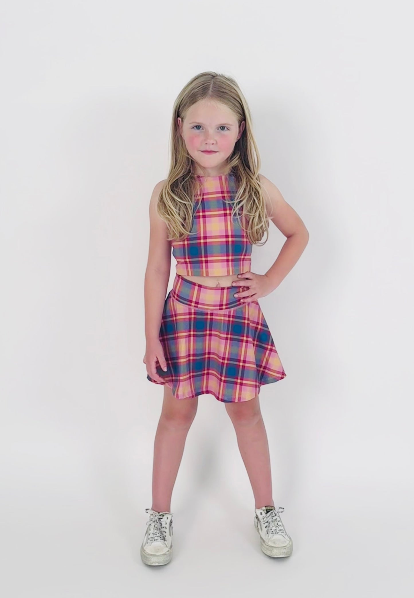 Kid's Two-Piece Matching Tennis Skirt and Tank Set – Fall Plaid Print