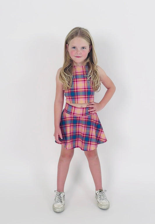 Kid's Two-Piece Matching Tennis Skirt and Tank Set – Fall Plaid Print